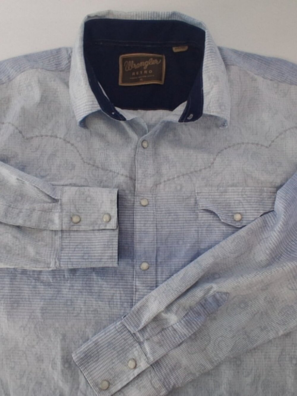 Wrangler Retro Shirt Mens XL Pearl Snap All Over Print Striped Cowboy Western